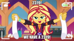 Size: 888x499 | Tagged: safe, edit, imported from derpibooru, sunset shimmer, equestria girls, how to backstage, spoiler:eqg series (season 2), 2319, caption, image macro, monsters inc., my little pony equestria girls: better together, text