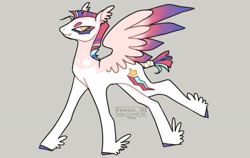 Size: 1900x1200 | Tagged: safe, artist:venus_ai_, imported from derpibooru, zipp storm, pegasus, pony, alternate color palette, alternate cutie mark, alternate design, alternate hairstyle, alternate tailstyle, colored wings, female, g5, gray background, mare, mohawk, pose, signature, simple background, slender, smiling, solo, spread wings, tail, thin, two toned mane, two toned tail, two toned wings, unshorn fetlocks, white coat, wings, yellow eyes
