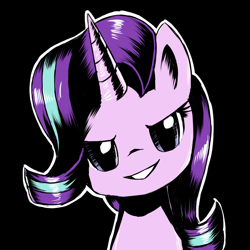 Size: 1517x1517 | Tagged: safe, artist:ninkitka, imported from derpibooru, starlight glimmer, pony, unicorn, black background, female, horn, simple background, solo
