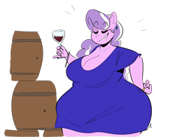 Size: 2007x1570 | Tagged: safe, artist:polofastter, artist:secretgoombaman12345, imported from derpibooru, diamond tiara, anthro, earth pony, barrel, big breasts, bracelet, breasts, chubby, chubby cheeks, chubby diamond, clothes, dress, ear piercing, earring, eyes closed, fat, glass, grin, hand, hand on hip, jewelry, necklace, older, older diamond tiara, piercing, simple background, sketch, smiling, solo, thighs, thunder thighs, transparent background, wide hips, wine glass