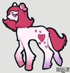 Size: 1600x1652 | Tagged: safe, artist:venus_ai_, imported from derpibooru, sweetheart, earth pony, pony, alternate color palette, alternate cutie mark, alternate hairstyle, alternate tail color, facial markings, floppy ears, g1, gradient hooves, gradient legs, gray background, pink coat, pose, purple eyes, red mane, red tail, signature, simple background, tail