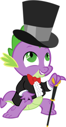 Size: 808x1556 | Tagged: safe, artist:tylerajohnson352, imported from derpibooru, spike, dragon, cane, clothes, coat, cute, handsome, hat, necktie, scales, tail, top hat, tuxedo