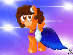 Size: 2160x1620 | Tagged: safe, artist:jesslmc16, imported from derpibooru, oc, oc only, pegasus, background, clothes, dress, female, gala dress, grand galloping gala, looking at you, mare, pegasus oc, signature, smiling, smiling at you, sparkles, spread wings, standing, wings