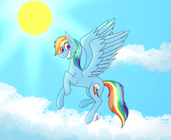 Size: 2048x1682 | Tagged: safe, artist:orderlyxchaos, imported from ponybooru, rainbow dash, pegasus, flying, sky, solo