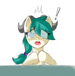 Size: 818x834 | Tagged: safe, artist:nac0n, imported from derpibooru, earth pony, pony, capricorn, capricorn (g4), exclamation point, eye clipping through hair, female, mare, open mouth, ponyscopes, shocked, shocked expression, simple background, solo, white background