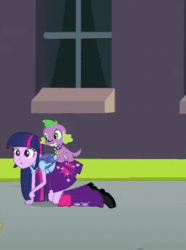 Size: 322x432 | Tagged: safe, edit, edited screencap, imported from derpibooru, screencap, spike, twilight sparkle, dog, human, equestria girls, animated, cropped, duo, duo male and female, female, gif, male, my little pony equestria girls