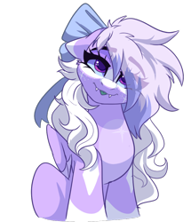 Size: 1080x1253 | Tagged: safe, artist:skyboundsiren, imported from derpibooru, oc, oc:siren andromeda, pegasus, pony, :p, bow, colored sclera, cute, fangs, floppy ears, hair bow, head tilt, simple background, smiling, tongue out, transparent background