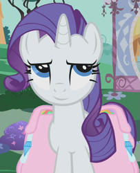 Size: 515x635 | Tagged: safe, edit, edited screencap, editor:twilyisbestpone, imported from derpibooru, screencap, rarity, pony, unicorn, season 1, swarm of the century, bag, cropped, female, horn, inverted mouth, mare, saddle bag, smiling, solo