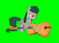 Size: 289x209 | Tagged: safe, artist:alethila, imported from derpibooru, octavia melody, fighting is magic, animated, bow (instrument), cello, cello bow, fighting is magic aurora, green background, musical instrument, palette swap, recolor, simple background