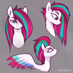 Size: 2048x2048 | Tagged: safe, artist:pfeffaroo, imported from derpibooru, zipp storm, pegasus, pony, alternate hairstyle, bust, g5, gray background, long mane, simple background, solo