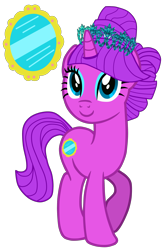 Size: 2000x3000 | Tagged: safe, artist:cloudy glow, artist:darkpinkmonster, artist:user15432, imported from derpibooru, oc, oc only, oc:mirror shine, pony, unicorn, base used, closed mouth, crown, cutie mark, female, hooves, horn, jewelry, looking up, mare, raised hoof, regalia, simple background, smiling, solo, standing, tiara, transparent background