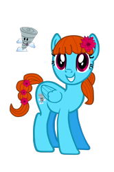 Size: 2300x3472 | Tagged: safe, artist:darkpinkmonster, artist:kinnichi, artist:user15432, artist:xgeneralmarshmallowx, imported from derpibooru, oc, oc only, oc:messy twister, pegasus, pony, base used, cutie mark, female, flower, flower in hair, flower in tail, mare, simple background, smiling, solo, stand, tail, transparent background