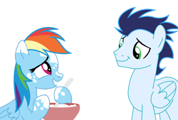 Size: 2856x1935 | Tagged: safe, imported from derpibooru, rainbow dash, soarin', pegasus, pony, cooking, female, male, mare, shipping, simple background, soarindash, stallion, straight, transparent background
