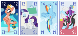 Size: 6400x3000 | Tagged: safe, artist:parclytaxel, imported from derpibooru, photo finish, rainbow dash, rarity, somnambula, earth pony, pegasus, pony, unicorn, series:parcly's pony pattern playing cards, .svg available, absurd resolution, bag, camera, dancing, egyptian headdress, egyptian pony, eyes closed, female, flying, horn, levitation, looking at you, magic, mare, nightclub, passepartout, playing card, shopping bag, smiling, smiling at you, tarot card, telekinesis, vector