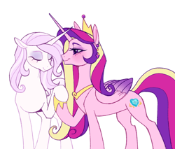 Size: 1050x895 | Tagged: safe, artist:frowoppy, imported from derpibooru, fleur-de-lis, princess cadance, pony, female, fleurdance, infidelity, lesbian, shipping, simple background, white background