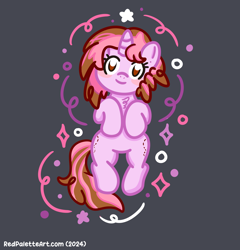 Size: 3120x3244 | Tagged: safe, artist:redpalette, imported from derpibooru, oc, oc:hibiscus stitch, unicorn, cute, digital art, female, horn, looking at you, lying down, mare, pink, sparkles, unicorn oc