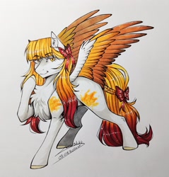 Size: 2894x3023 | Tagged: safe, artist:lunciakkk, imported from derpibooru, oc, oc only, oc:lena, pegasus, cheek fluff, chest fluff, smiling, solo, traditional art
