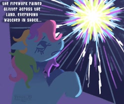 Size: 1560x1302 | Tagged: safe, artist:venus_ai_, imported from derpibooru, part of a set, rainbow dash (g3), earth pony, pony, alternate universe, explosion, fireworks, g3, glitter, infected, infected au, infection, infection au, looking out the window, magic explosion, mlp infection, multicolored mane, scared, scaredy dash, signature, this will end in death, this will end in pain, this will end in tears, this will end in tears and/or death, this will not end well