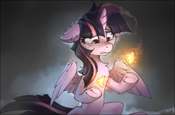 Size: 1750x1152 | Tagged: safe, artist:ramiras, imported from derpibooru, twilight sparkle, alicorn, pony, crying, female, floppy ears, frog (hoof), hoofbutt, horn, mare, partially open wings, sad, sitting, solo, teary eyes, twilight sparkle (alicorn), underhoof, wings