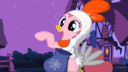 Size: 1280x720 | Tagged: safe, edit, edited screencap, imported from derpibooru, screencap, granny smith, pinkie pie, spike, twilight sparkle, dragon, earth pony, pony, unicorn, luna eclipsed, season 2, animal costume, animated, baby, baby pony, chicken pie, chicken suit, clothes, costume, dexter's laboratory, dragon costume, female, mare, nightmare night costume, ponies: the anthology 2, sound, stairs, star swirl the bearded costume, unicorn twilight, webm