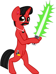 Size: 590x776 | Tagged: safe, artist:mickey1909, imported from derpibooru, oc, oc:mickey motion, unicorn, bipedal, horn, lightsaber, male, simple background, solo, star wars, transparent background, weapon