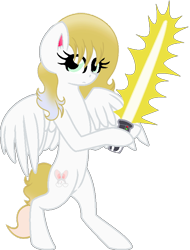 Size: 590x776 | Tagged: safe, artist:mickey1909, imported from derpibooru, oc, oc:honey bun, pegasus, bipedal, female, lightsaber, simple background, solo, star wars, transparent background, weapon