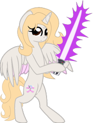 Size: 590x776 | Tagged: safe, artist:mickey1909, imported from derpibooru, oc, oc:mythical valiant, alicorn, bipedal, female, lightsaber, simple background, solo, star wars, transparent background, weapon