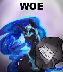 Size: 2005x2267 | Tagged: safe, artist:testostepone, imported from derpibooru, part of a set, nightmare moon, art pack:shattered will, hand, offscreen character, pov, rock, smug, solo, throwing