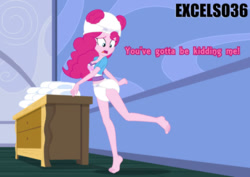 Size: 935x661 | Tagged: safe, artist:excelso36, imported from ponybooru, pinkie pie, human, barefoot, clothes, diaper, diaper fetish, feet, fetish, non-baby in diaper, nudity, partial nudity, poofy diaper, scene interpretation, solo