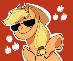 Size: 500x422 | Tagged: safe, artist:buzzingroyalty, imported from derpibooru, applejack, earth pony, pony, female, hat, mare, red background, simple background, solo, sunglasses