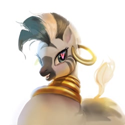 Size: 1024x1024 | Tagged: safe, artist:vondsketch, imported from derpibooru, zecora, pony, zebra, ear piercing, earring, female, heart, heart eyes, jewelry, mare, neck rings, piercing, simple background, solo, white background, wingding eyes