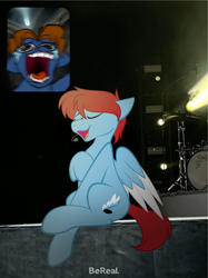 Size: 3686x4916 | Tagged: safe, artist:feather_bloom, imported from derpibooru, oc, oc:jack(fb), oc:jasper(fb), earth pony, pegasus, pony, blurry, detailed background, meme, microphone, open mouth, performance, singing, sobbing, source in the description, stage
