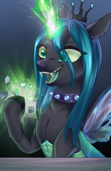 Size: 2600x4000 | Tagged: safe, artist:lina, imported from derpibooru, queen chrysalis, boulder (g4), choker, collaboration, collaboration:meet the best showpony, smiling