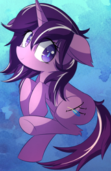 Size: 3850x5950 | Tagged: safe, artist:kawaiipony2, imported from derpibooru, oc, oc only, oc:rune stroke, pony, unicorn, absurd resolution, commission, eye clipping through hair, female, floppy ears, horn, leg fluff, looking at you, mare, smiling, smiling at you, solo, tail, unicorn oc