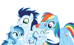 Size: 2346x1424 | Tagged: safe, imported from derpibooru, rainbow dash, soarin', oc, oc:ragtag, oc:shooting star, pegasus, pony, female, filly, foal, male, mare, offspring, parent:rainbow dash, parent:soarin', parents:soarindash, shipping, siblings, simple background, soarindash, stallion, straight, transparent background, twins