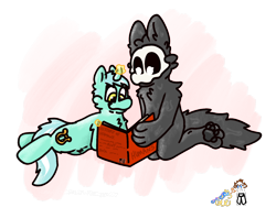 Size: 2160x1620 | Tagged: safe, artist:felixmcfurry, imported from derpibooru, bon bon, lyra heartstrings, sweetie drops, anthro, unicorn, anthro with ponies, book, changed (game), duo focus, furry, horn, magic, puro, reading, simple background, transparent background