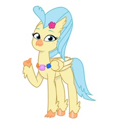 Size: 640x725 | Tagged: safe, artist:jazzhooves, imported from derpibooru, princess skystar, classical hippogriff, hippogriff, my little pony: the movie, female, flower, flower in hair, freckles, g4 to g5, g5, generation leap, jewelry, necklace, simple background, solo, thumbs up, white background