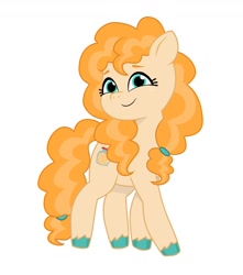 Size: 1200x1360 | Tagged: safe, artist:jazzhooves, imported from derpibooru, pear butter, earth pony, pony, female, freckles, g4 to g5, g5, generation leap, simple background, smiling, solo, white background