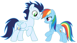 Size: 2346x1316 | Tagged: artist needed, safe, imported from derpibooru, rainbow dash, soarin', pegasus, pony, female, male, mare, shipping, simple background, soarindash, stallion, straight, transparent background