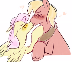 Size: 2674x2302 | Tagged: safe, artist:frostharbourer, imported from derpibooru, big macintosh, fluttershy, earth pony, pegasus, pony, blushing, crossdressing, duo, eyes closed, female, floppy ears, fluttermac, heart, height difference, kiss on the lips, kissing, lesbian, male, orchard blossom, shipping, simple background, straight, trans big macintosh, transgender, white background