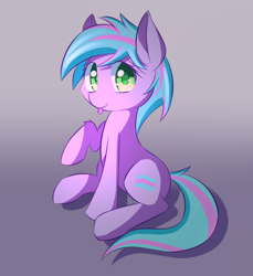 Size: 2952x3216 | Tagged: safe, artist:kawaiipony2, imported from derpibooru, oc, oc only, oc:trilly taffy, earth pony, pony, :p, colored pupils, commission, cute, earth pony oc, female, gradient background, high res, looking at you, mare, ocbetes, raised hoof, simple background, sitting, smiling, smiling at you, solo, tail, tongue out