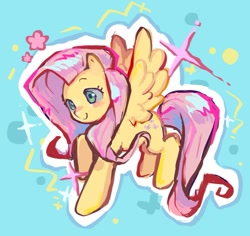 Size: 1175x1107 | Tagged: safe, artist:zhouxin63758, imported from derpibooru, fluttershy, pegasus, pony, blushing, female, light blue background, mare, outline, simple background, smiling, solo, spread wings, white outline, wings