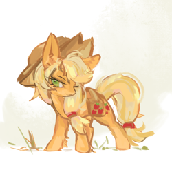 Size: 2048x2048 | Tagged: safe, artist:琼觞觞, imported from derpibooru, applejack, earth pony, pony, female, grass, mare, simple background, solo, white background