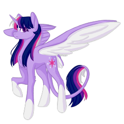 Size: 2000x2000 | Tagged: safe, artist:sychia, imported from derpibooru, twilight sparkle, alicorn, pony, alternate hairstyle, concave belly, female, freckles, large wings, leonine tail, mare, markings, raised hoof, redesign, simple background, slender, solo, spread wings, tail, tail feathers, thin, transparent background, twilight sparkle (alicorn), wings