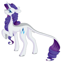 Size: 1788x1794 | Tagged: safe, artist:sychia, imported from derpibooru, rarity, pony, unicorn, alternate hairstyle, concave belly, female, horn, leonine tail, mare, markings, raised hoof, redesign, simple background, slender, solo, tail, thin, transparent background, wide eyes