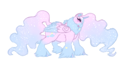 Size: 3500x1889 | Tagged: safe, artist:iridescentclaws, imported from derpibooru, oc, oc only, oc:moonlight blossom, alicorn, pony, chest fluff, digital art, draft horse, ear fluff, fluffy, princess, sparkly, sparkly mane, sparkly tail, tail, unshorn fetlocks