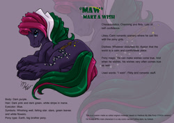 Size: 842x595 | Tagged: safe, artist:solkatt, imported from derpibooru, oc, oc only, oc:make a wish "maw", pony, comic:falling stars, g1, g1 oc, lavender background, lying down, male, on side, purple background, reference sheet, simple background, solo, stallion, unshorn fetlocks, zoom layer