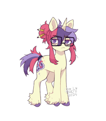 Size: 1404x1592 | Tagged: safe, artist:paichitaron, imported from derpibooru, moondancer, pony, unicorn, alternate design, female, frown, glasses, hair bun, horn, mare, messy mane, pencil in hair, signature, simple background, solo, transparent background, unshorn fetlocks