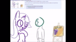 Size: 640x360 | Tagged: safe, artist:artguydis, oc, oc only, oc:anon, oc:disastral, human, pony, unicorn, a-ha, animated, broken horn, duo, grayscale, horn, human and pony, magic frame, monochrome, neo noir, parody, partial color, pmv, sound, take on me, webm