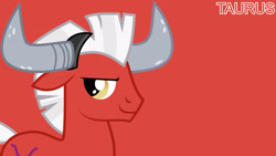 Size: 1920x1080 | Tagged: safe, artist:ambassad0r, edit, editor:jaredking779, imported from derpibooru, earth pony, pony, fake horns, horn, male, ponyscopes, red background, simple background, solo, stallion, taurus, taurus (g4)